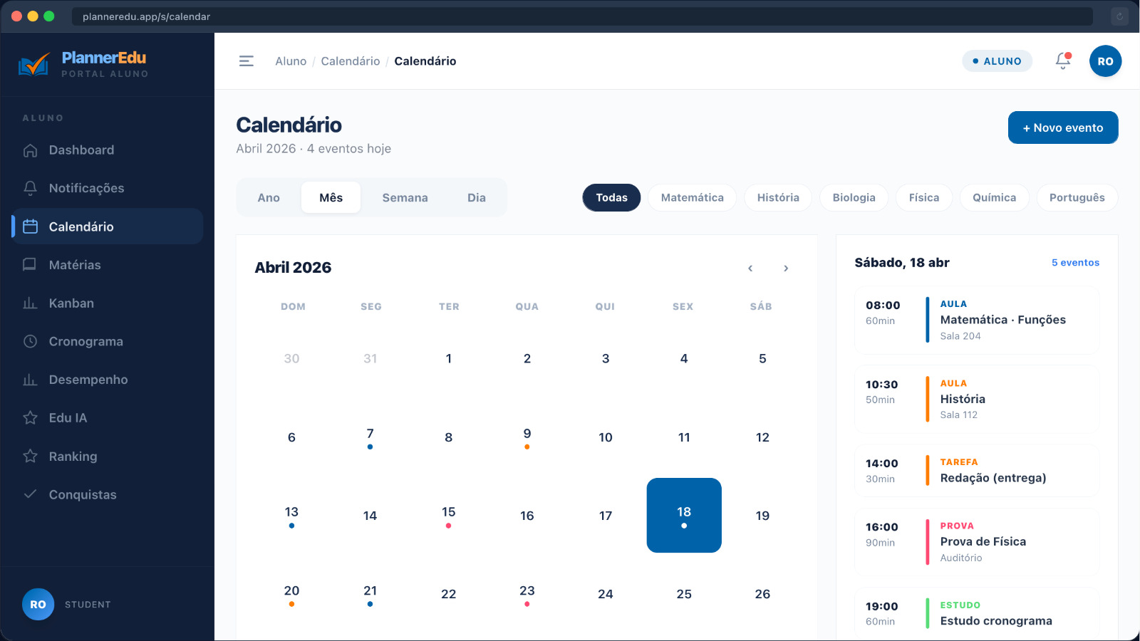 Calendário PlannerEdu Desktop